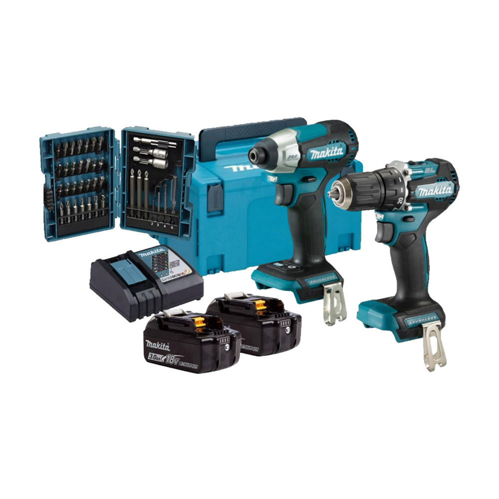 MAKITA DLX2423JX4 KIT 2 SCULE 18 V (DDF487Z + DTD157Z) cu 2 acumulatori Li-Ion, de 3 Ah + Accesorii + MakPac