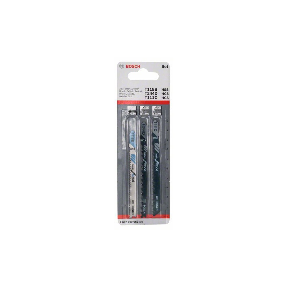 Bosch  Set 3 panze T pentru lemn, metal, plastic