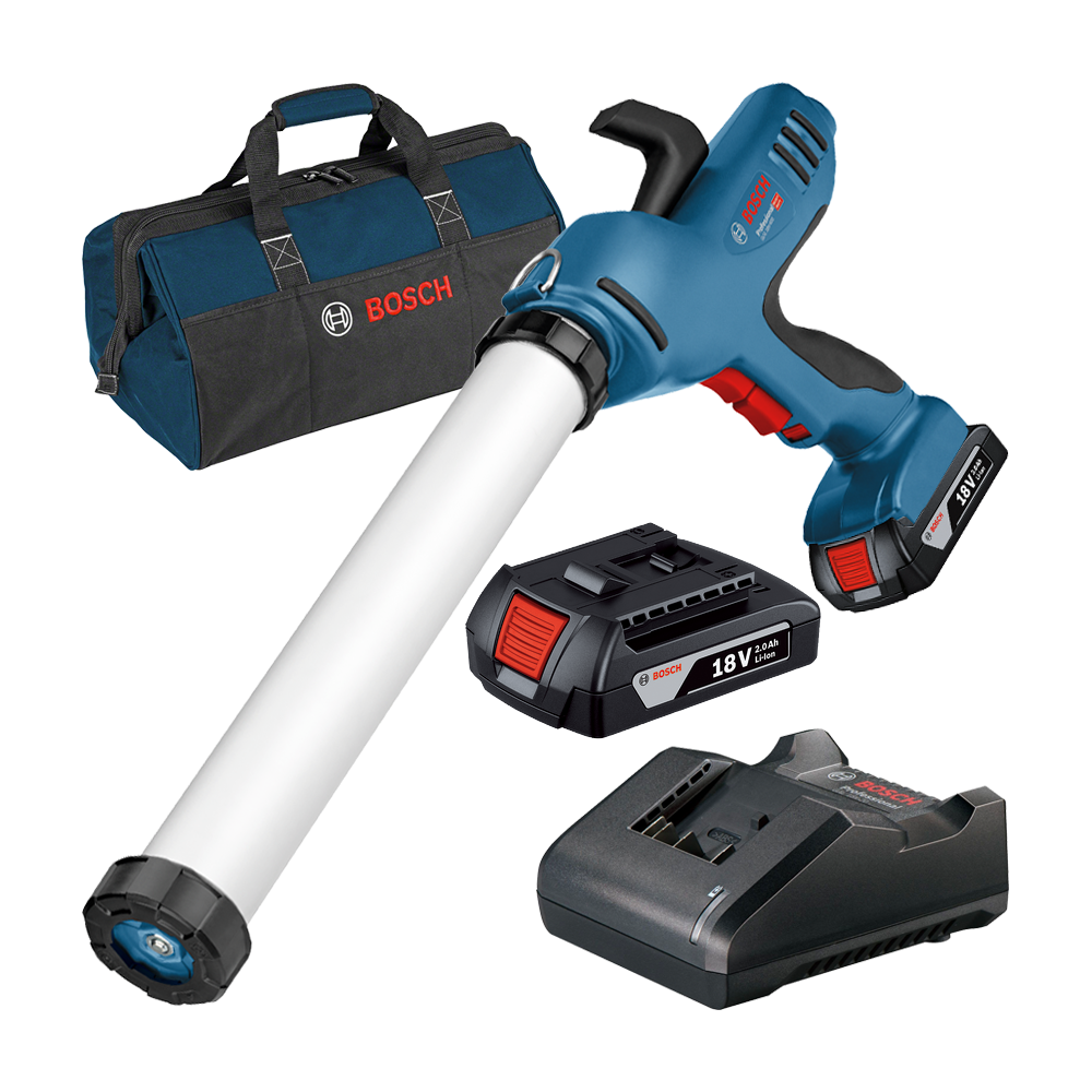 BOSCH GCG 18V-600 (SOLO) Pistol pentru silicon cu 2 acumulatori Li-Ion, 18V, 2Ah + Incarcator de 2Ah + Geanta textil mediu