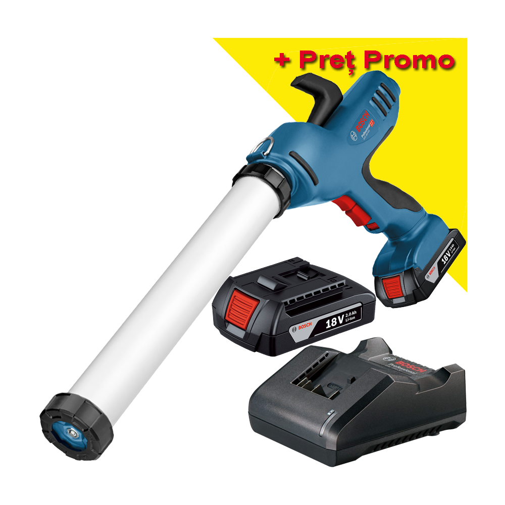 BOSCH GCG 18V-600 (SOLO) Pistol pentru silicon Li-ion cu 2 acumulatori Li-Ion, 18V, 2Ah + Incarcator de 2Ah
