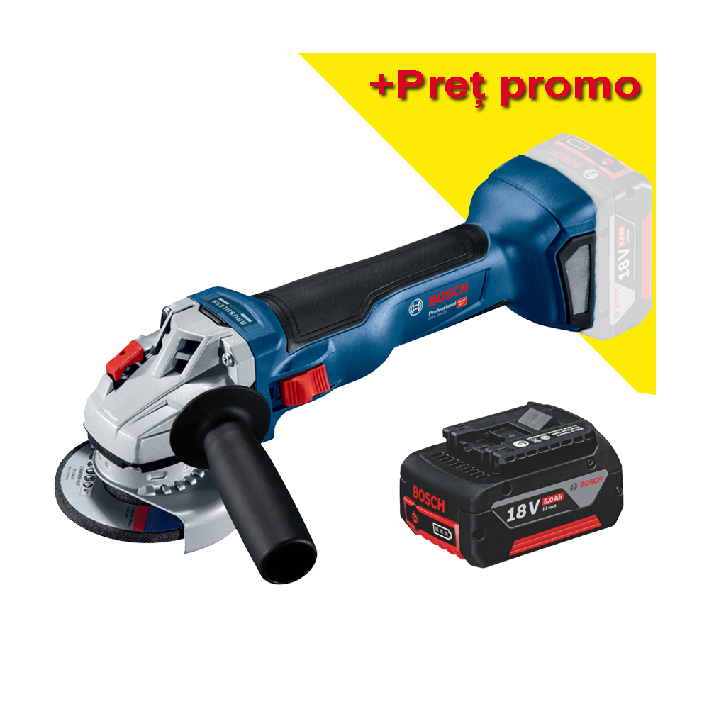 BOSCH  GWS 18V-10 (SOLO) Polizor unghiular brushless, cu 1 acumulator Li-Ion CoolPack, 5Ah, diametru disc 125 mm (Fara incarcato