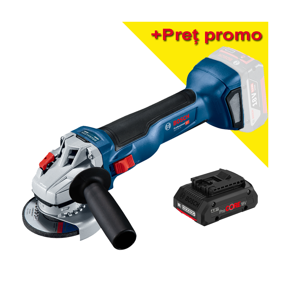 BOSCH  GWS 18V-10 (SOLO) Polizor unghiular brushless, Li-Ion, diametru disc 125 +  Acumulator 4Ah ProCore (Fara incarcator!)