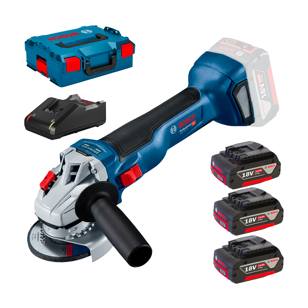 BOSCH  GWS 18V-10 (SOLO) Polizor unghiular brushless, Li-Ion, diametru disc 125 +  Set 3 acumulatori Li-Ion, 18V, 5Ah + Incarcat