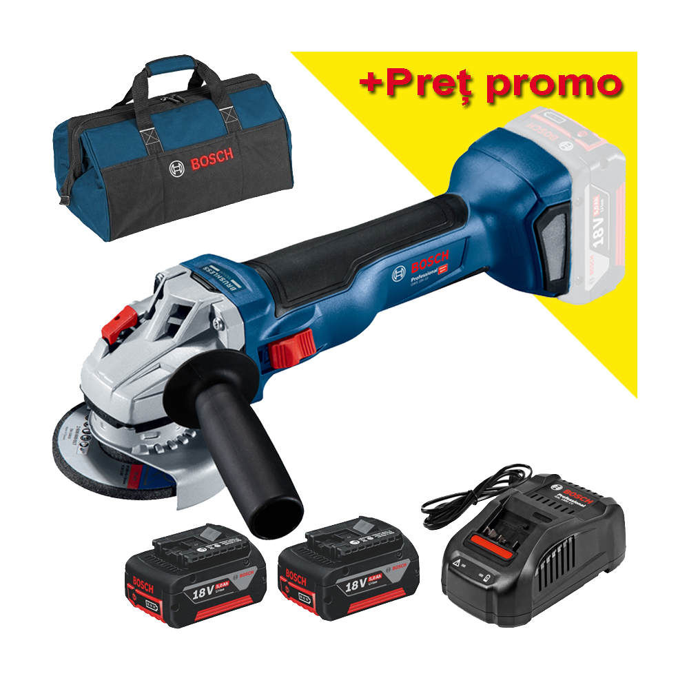 BOSCH  GWS 18V-10 (SOLO) Polizor unghiular brushless, Li-Ion, diametru disc 125 +  SET PRO-MIX - Incarcator rapid de 8Ah GAL1880