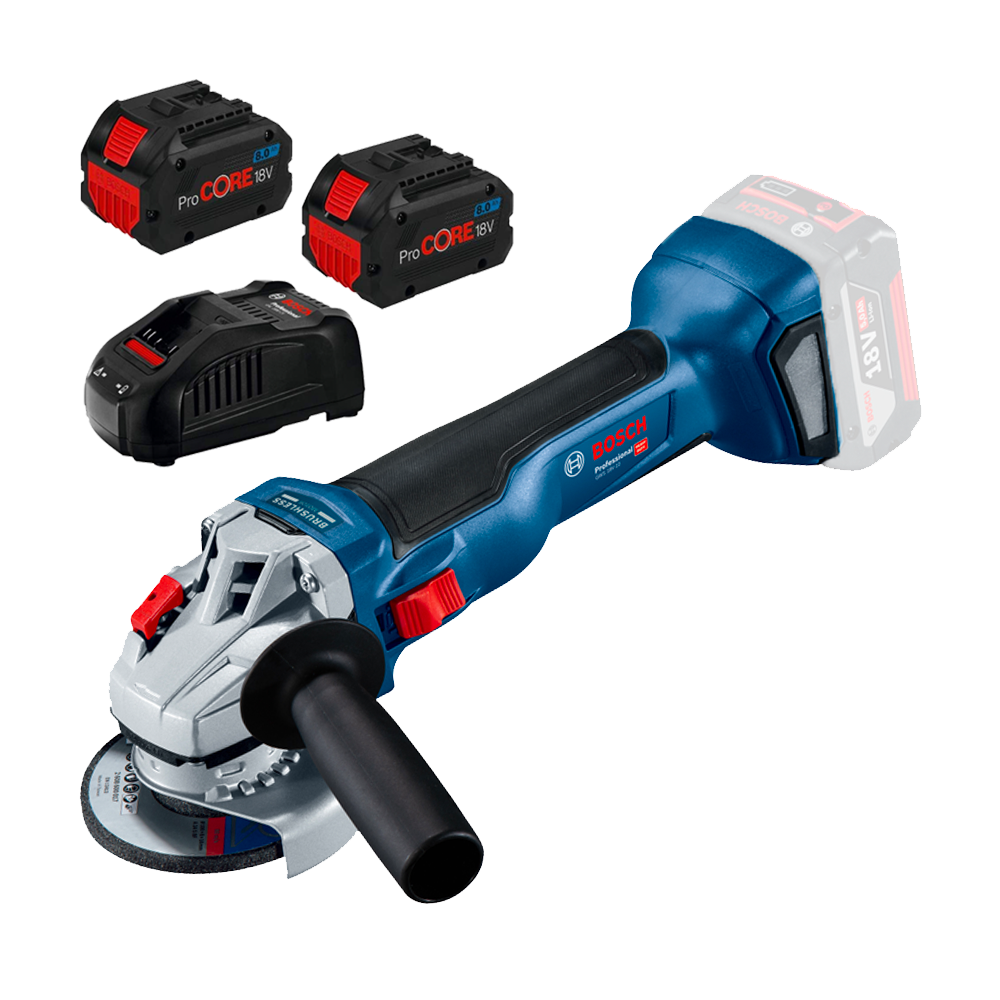 BOSCH  GWS 18V-10 Polizor unghiular brushless cu 2 acumulatori Li-Ion, 18V, 8Ah, diametru disc 125 + Incarcator rapid + Geanta t