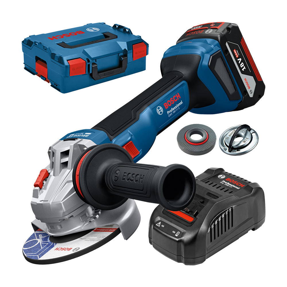 BOSCH  GWS 18V-11 S Polizor unghiular brushless, cu regulator, cu 1 acumulator Li-Ion, 5Ah, diametru disc 125 mm + L-BOXX
