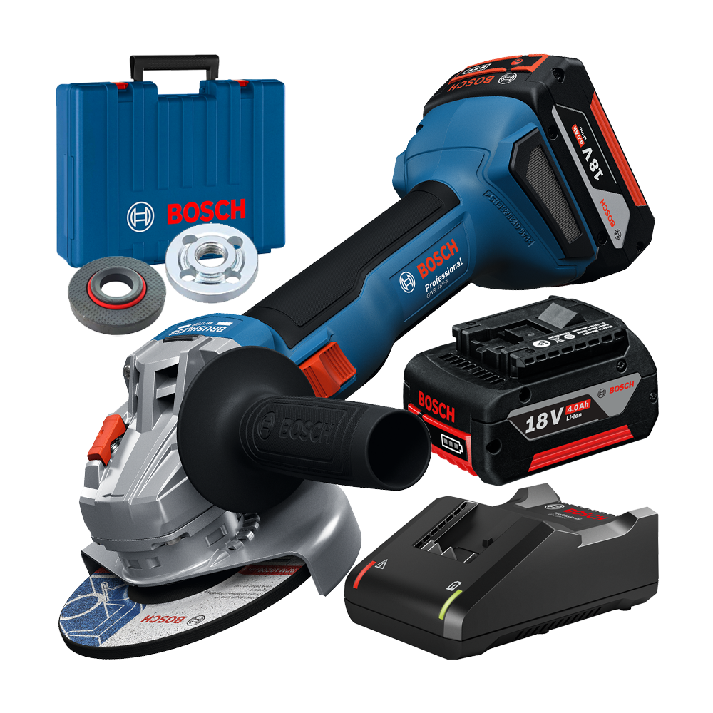 BOSCH  GWS 18V-8 Polizor unghiular brushless, cu 2 acumulatori Li-Ion, 4Ah, diametru disc 125 mm + Valiza
