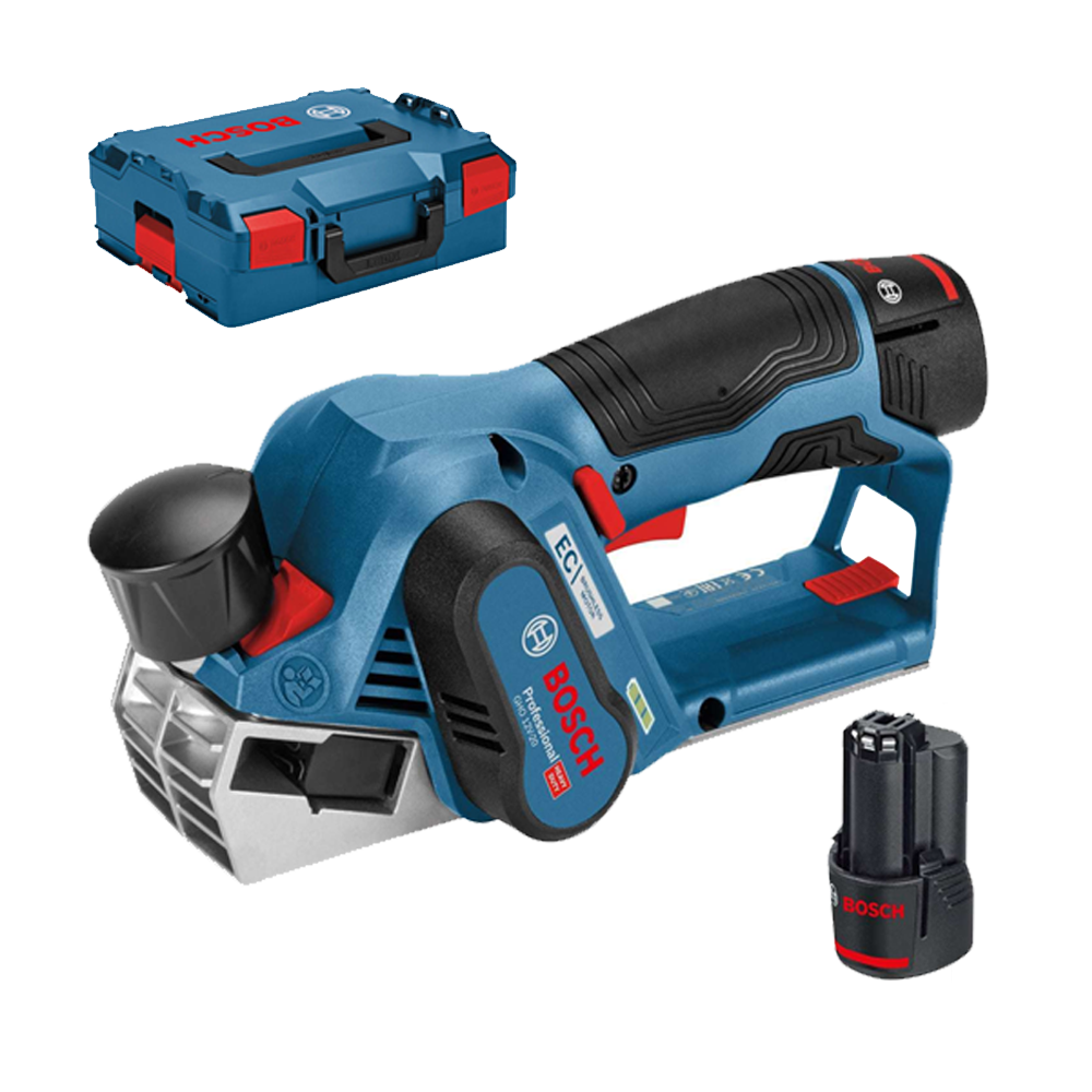 BOSCH  GHO 12V-20 Rindea cu 2 acumulatori Li-Ion, 3Ah + L-BOXX