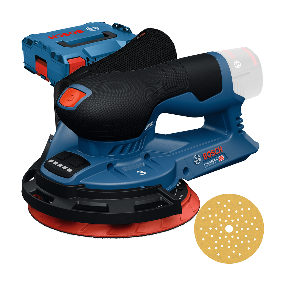 BOSCH GEX 12V-150-3 (SOLO) Slefuitor excentric Li-Ion, fara acumulator in set + Valiza L-BOXX