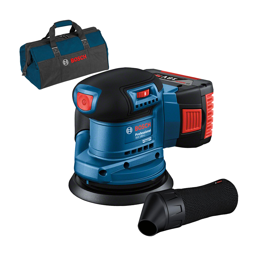 BOSCH GEX 185-LI Slefuitor excentric brushless Li-Ion +  Acumulator 5Ah CoolPack + Geanta textil mediu (Fara incarcator!)