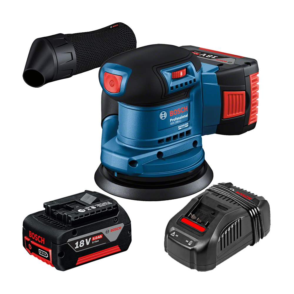BOSCH GEX 185-LI Slefuitor excentric brushless Li-Ion +  Set 2 acumulatori 5Ah CoolPack + Incarcator