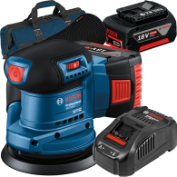 BOSCH GEX 185-LI Slefuitor excentric brushless Li-Ion +  Set 2 acumulatori 5Ah CoolPack + Incarcator + Geanta textil mediu