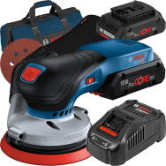 BOSCH GEX 18V-125 (SOLO) Slefuitor excentric Li-Ion +  Set 2 acumulatori 4Ah ProCore + Incarcator rapid de 8Ah GAL1880CV + Geant