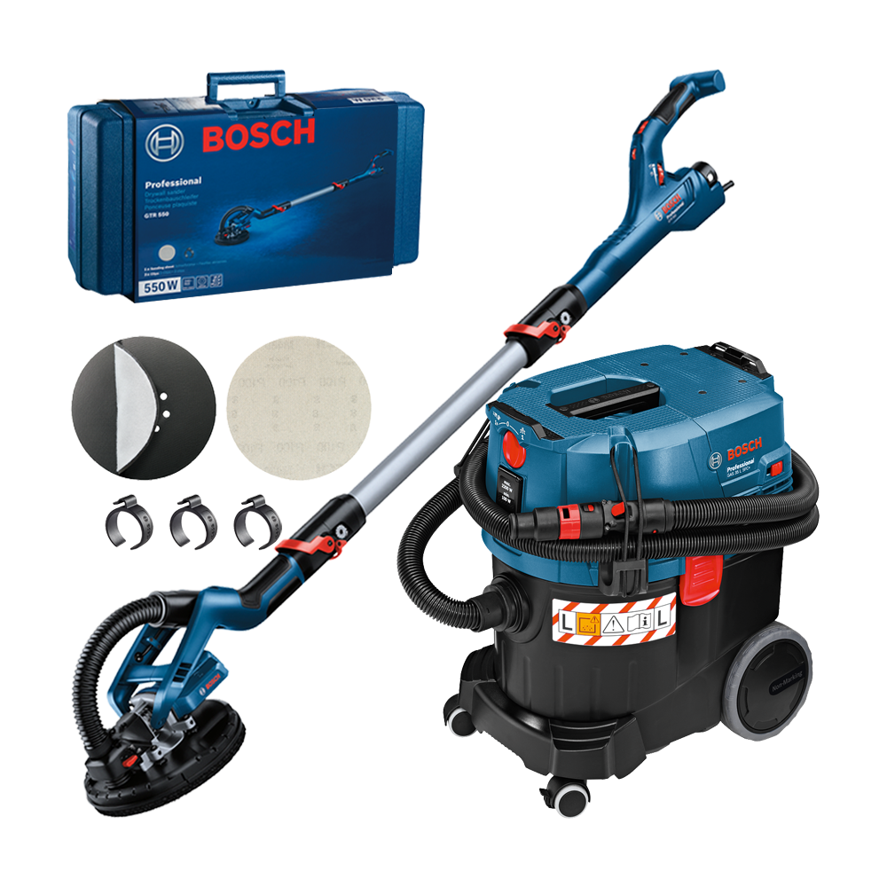 BOSCH GTR 550 Slefuitor pentru pereti/tavan/gips-carton + GAS 35 L SFC+ Aspirator universal 1200 W