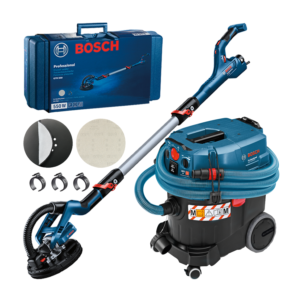 BOSCH GTR 550 Slefuitor pentru pereti/tavan/gips-carton + GAS 35 M AFC Aspirator universal 1200 W cu furtun antistatic