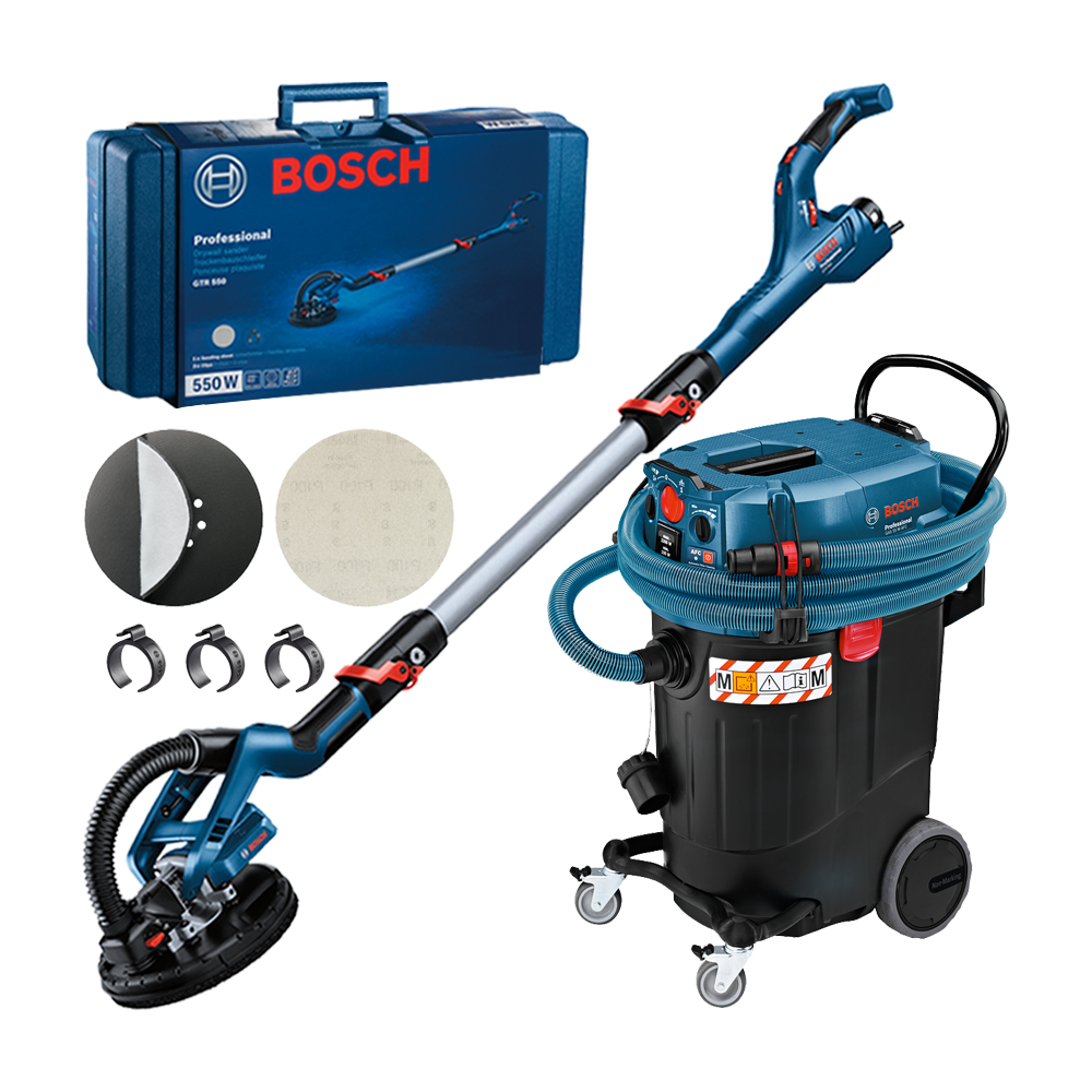 BOSCH GTR 550 Slefuitor pentru pereti/tavan/gips-carton + GAS 55 M AFC Aspirator universal 1200 W cu furtun antistatic