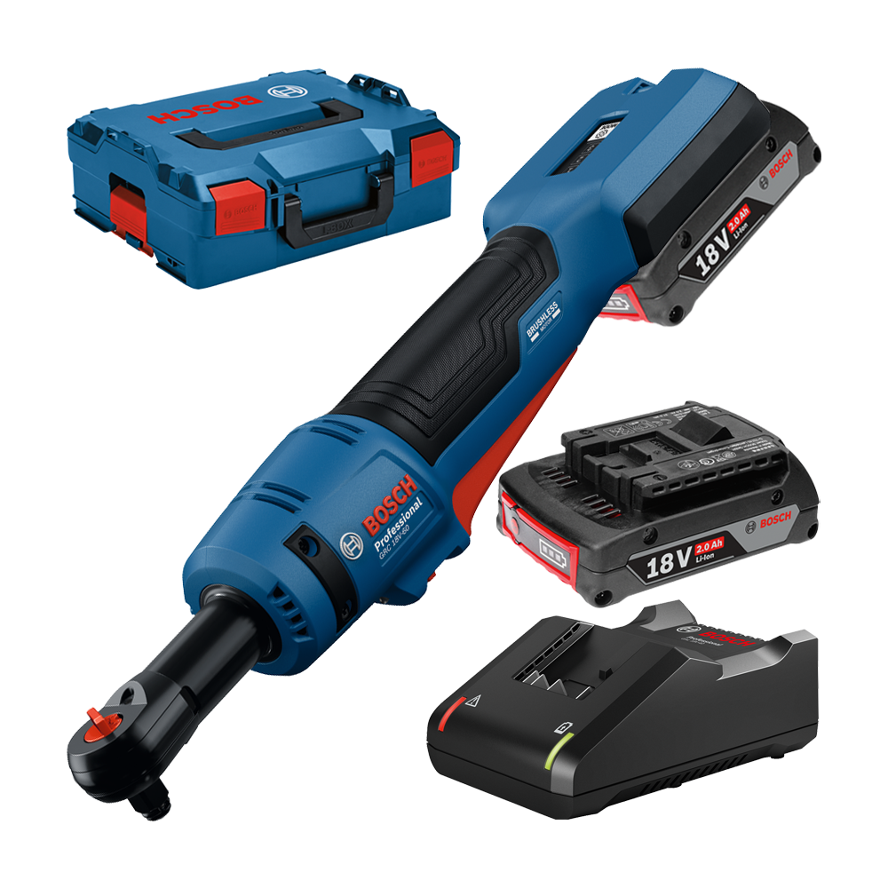 BOSCH GRC 18V-60 Surubelnita cu clichet 18V, cu 2 acumulatori 2Ah, 60Nm + Incarcator 4Ah + L-BOXX