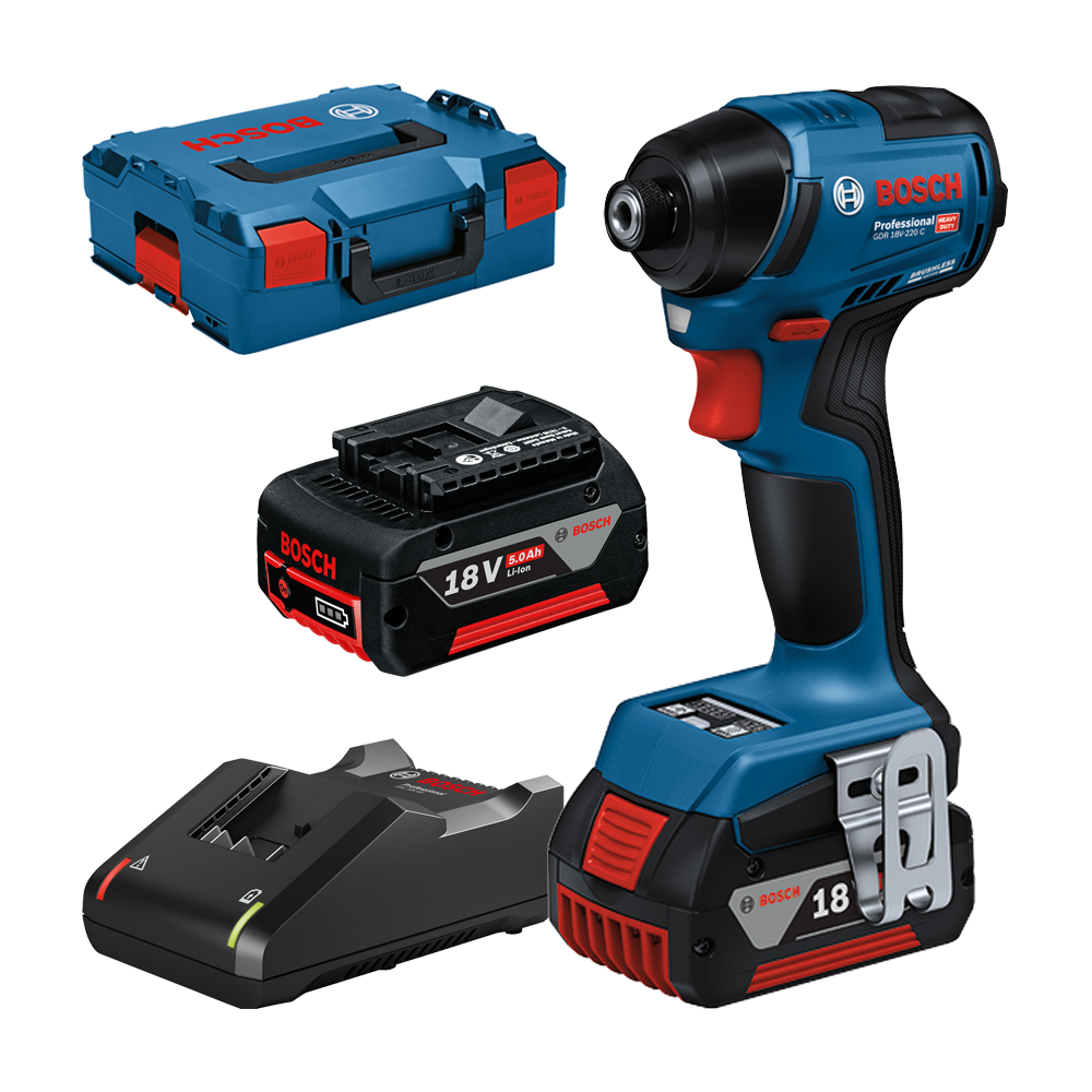 BOSCH GDR 18V-220 C Surubelnita cu impact, cu 2 acumulatori CoolPack Li-Ion, 5Ah, 220Nm + L-BOXX