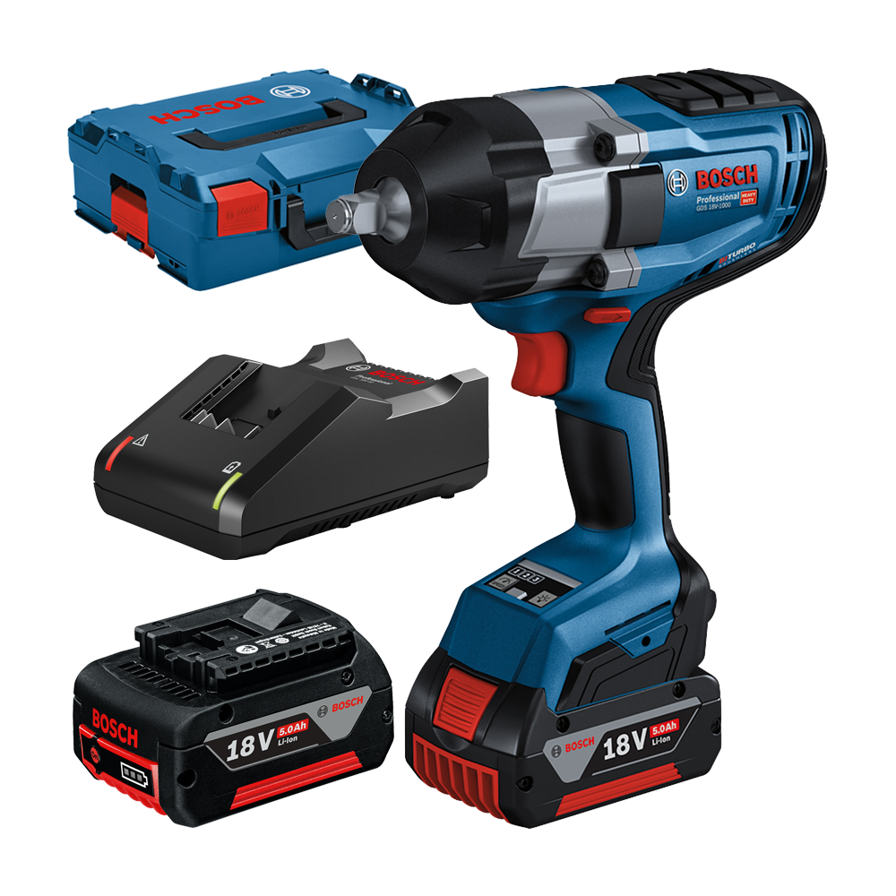 BOSCH GDS 18V-1000 Surubelnita cu impact brushless BITURBO cu 2 acumulatori Li-Ion, 5Ah, 1000Nm, prindere 1/2" + L-BOXX