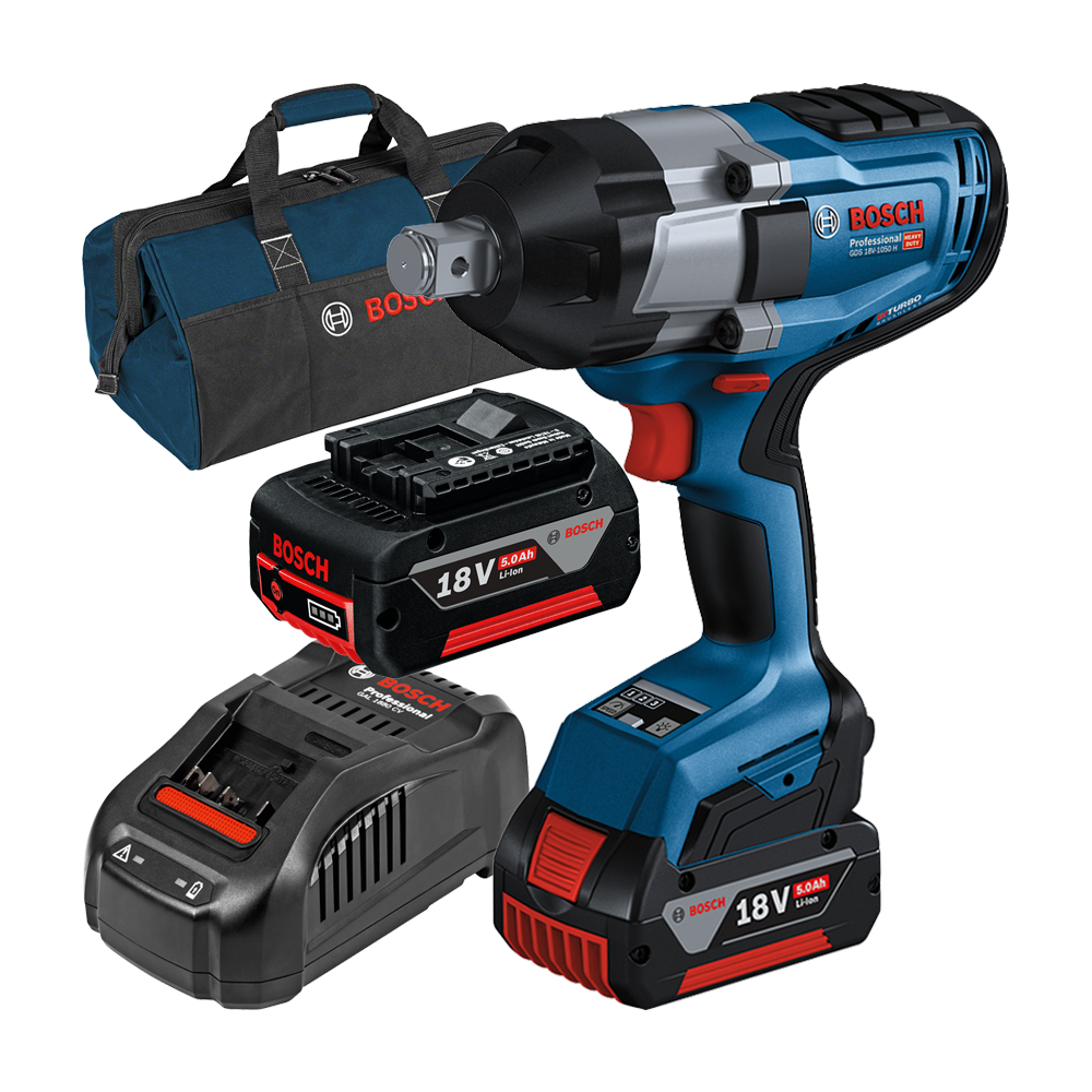 BOSCH GDS 18V-1050 H Surubelnita cu impact Li-Ion, 1050Nm, prindere 3/4" +  Set 2 acumulatori 5Ah CoolPack + Incarcator rapid 8