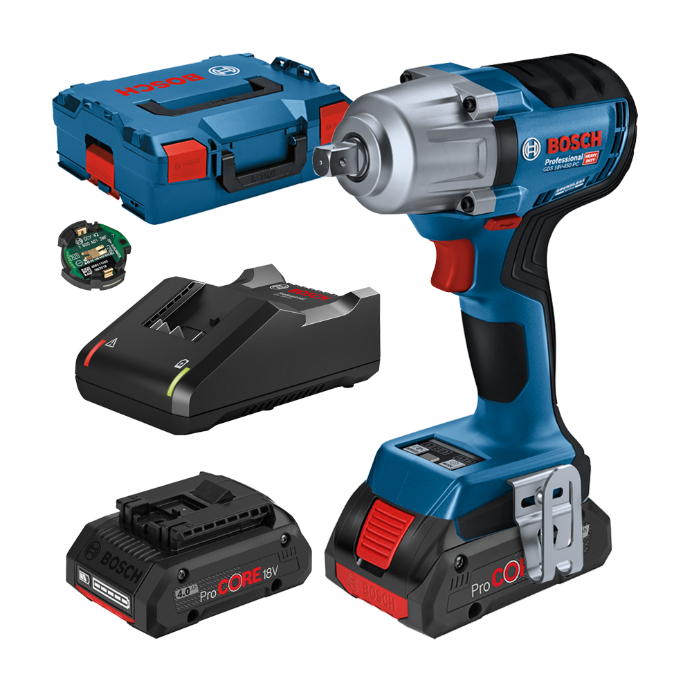 BOSCH GDS 18V-450 PC Surubelnita cu impact brushless, cu 2 acumulatori ProCore Li-Ion, 4Ah, 450Nm, prindere 1/2" + L-BOXX