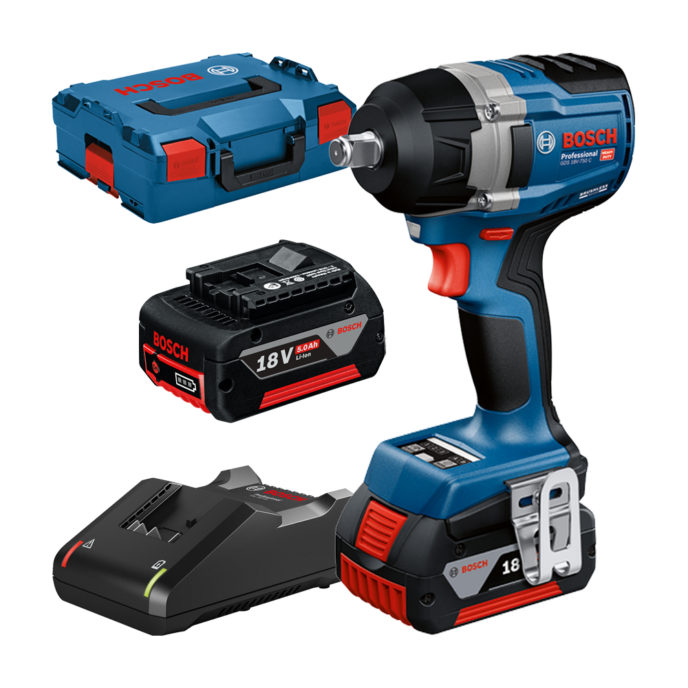 BOSCH GDS 18V-750 C Surubelnita cu impact brushless cu 2 acumulatori Li-Ion, 5Ah, 750Nm, prindere 1/2" + L-BOXX