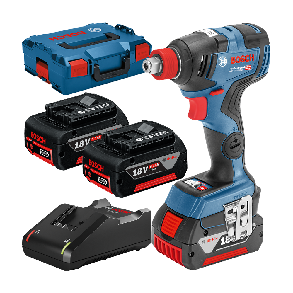 BOSCH GDX 18V-200 C Masina de insurubat cu impact brushless, Li-Ion, 200Nm +  Set 3 acumulatori Li-Ion, 18V, 5Ah + Incarcator +
