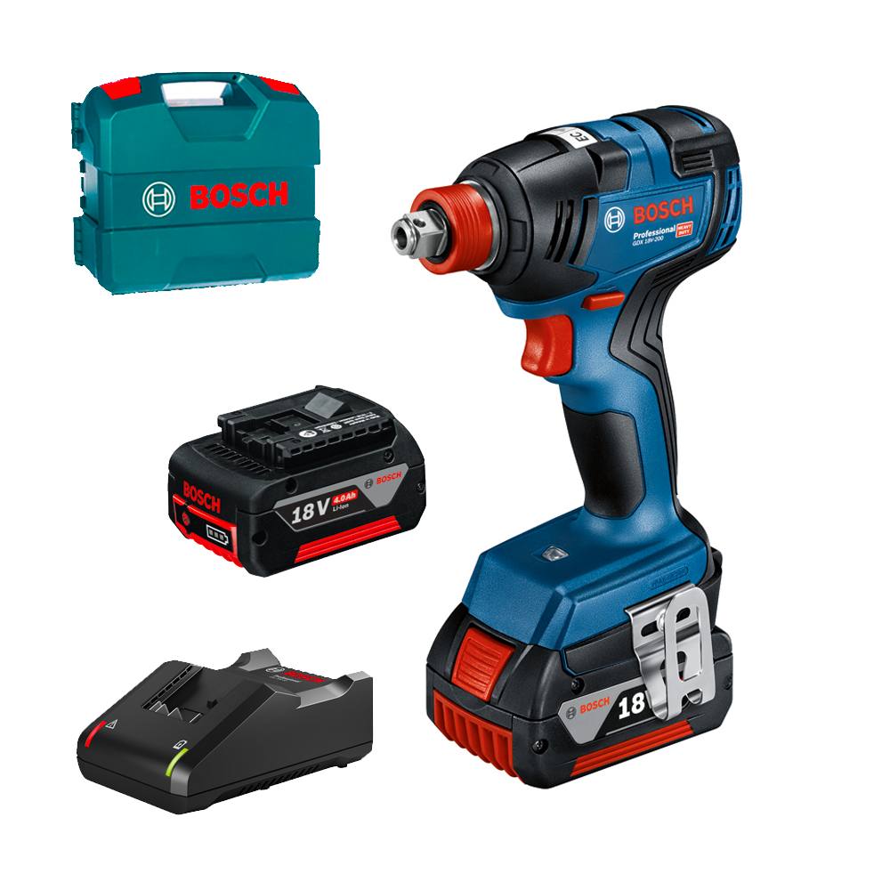 BOSCH GDX 18V-200 Masina de insurubat cu impact brushless, cu 2 acumulatori Cool Pack Li-Ion, 4Ah, 200Nm + Valiza L-CASE