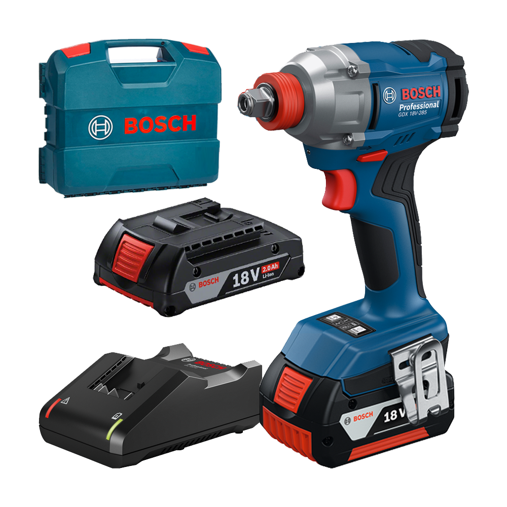 BOSCH GDX 18V-285 Masina de insurubat cu impact brushless, cu 2 acumulatori Li-Ion, unul de 2Ah si unul de 4Ah, 285Nm + L-CASE