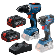 BOSCH Kit 2 scule 18V Masina de gaurit si insurubat (GSR 18V-65) Li-Ion, 18V, 63 Nm + Masina de insurubat cu impact (GDR 18V-200