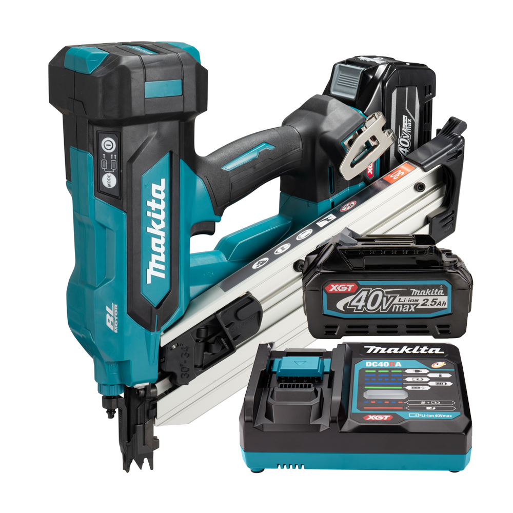 MAKITA BN001GD201 Pistol pentru cuie pentru lemn brushless, cu 2 acumulatori Li-Ion, 40V XGT, 2.5Ah, 50-90 mm