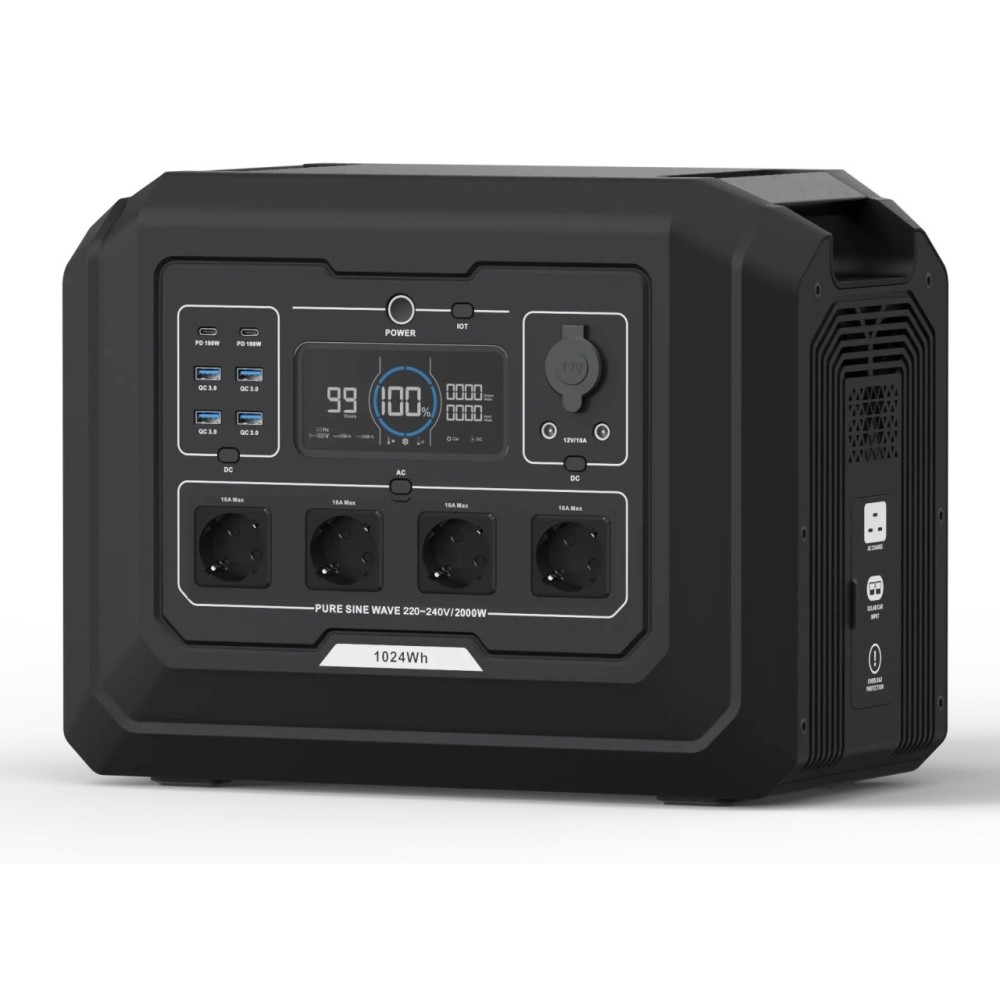 Statie acumulator portabil cu incarcare rapida - FastCharge, LiFePO4 - Generator Solar Power Station - 2000W, 1024Wh - CNO-PS1