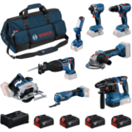 BOSCH Kit 8 scule 18V GBH 18V-22 + GLI 18V-300 + GOP 18V-34 + GSB 18V-65 + GWS 18V-8 + GDR 18V-215 + GKS 18V-57-2 + GSA 18V-28 +