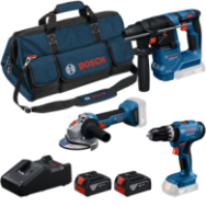 BOSCH Kit 3 scule 18V GBH 18V-18 + GWS 18V-8 + GSR 18V-25 + 2x GBA 4.0Ah + GAL18V-40 + Geanta textil
