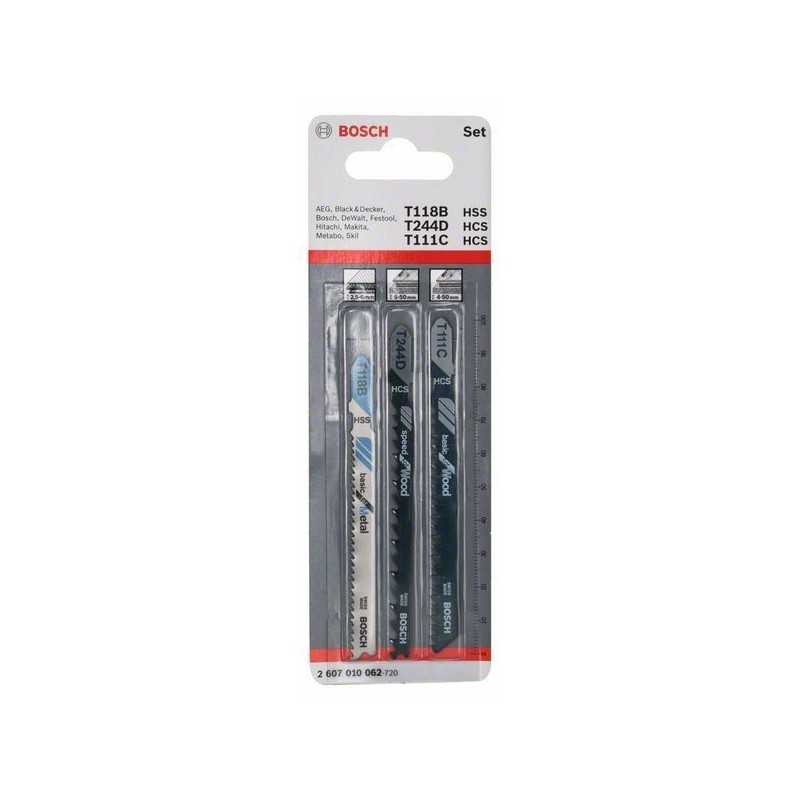 Bosch Set 3 panze T pentru lemn, metal, plastic
