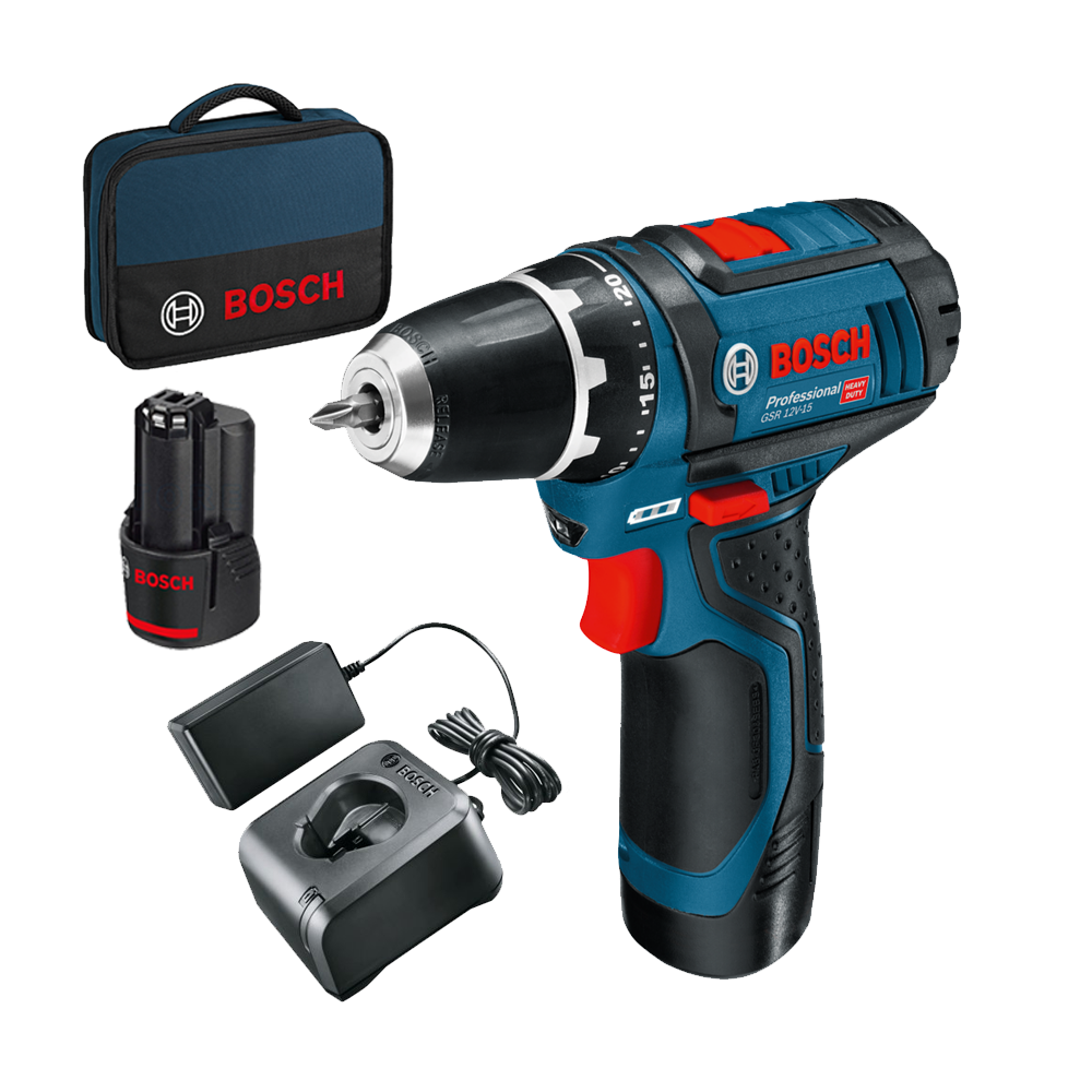 BOSCH GSR 12V-15 Masina de gaurit si insurubat cu 2 acumulatori Li-Ion, 2Ah, 30Nm + Geanta textil