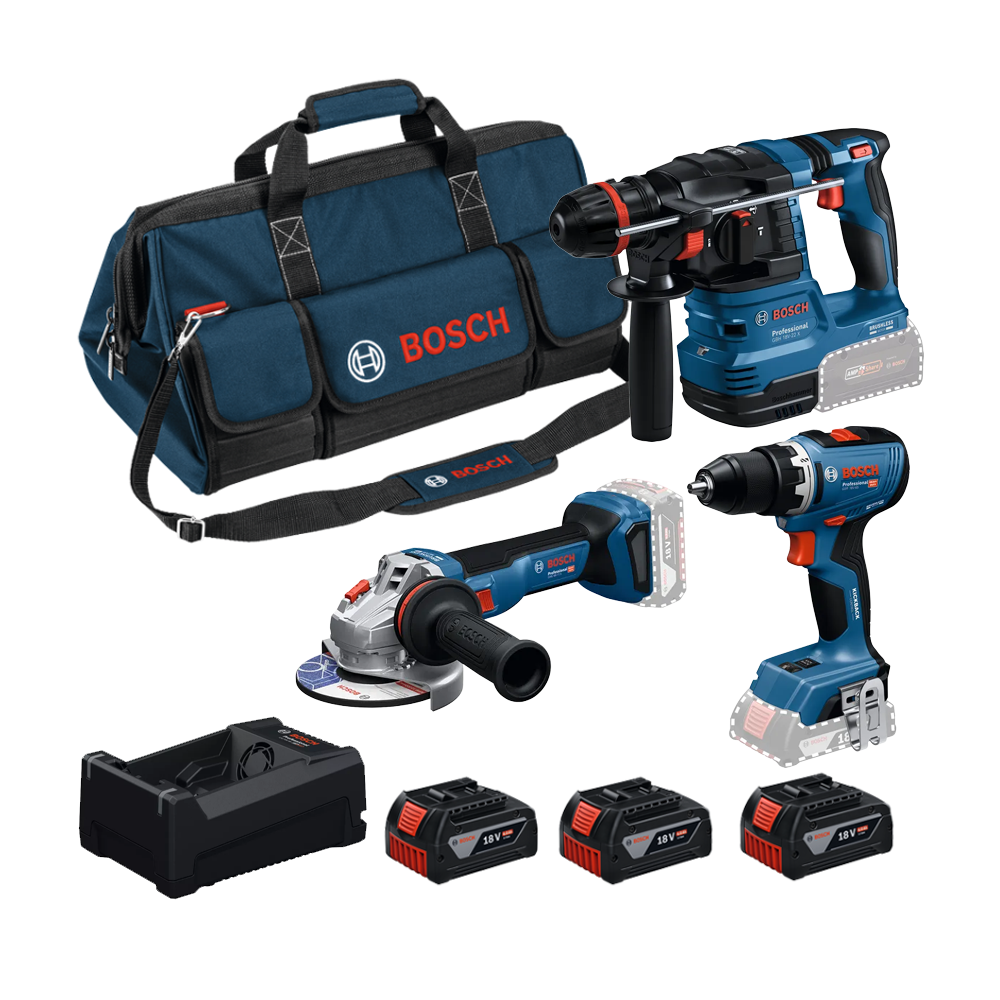 BOSCH Kit 3 scule 18V GBH 18V-22 Ciocan rotopercutor brushless, Li-Ion, 1.9J + GSB 18V-65 Masina de gaurit cu percutie brushless