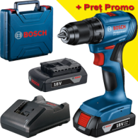 BOSCH GSR 185-LI Masina de gaurit si insurubat brushless cu 2 acumulatori Li-Ion, 2Ah (cu afisaj), 50Nm + Valiza