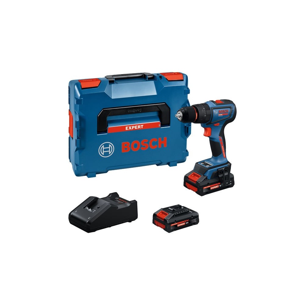 Bosch EXSB18V-90 Masina de gaurit 18V, 65Nm + 2 acumulatori EXBA18V-80 + incărcător rapid GAL 12V + L-BOXX
