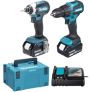MAKITA DLX2537TJ KIT 2 SCULE 18 V (DHP490Z + DTD153Z cu 2 acumulatori Li-Ion, de 5 Ah + Incarcator) + MakPac