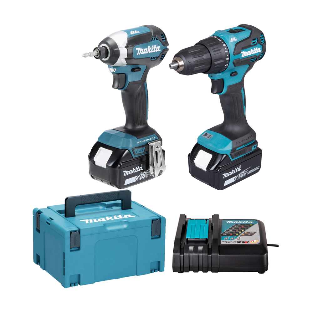 MAKITA DLX2537TJ KIT 2 SCULE 18 V (DHP490Z + DTD153Z cu 2 acumulatori Li-Ion, de 5 Ah + Incarcator) + MakPac