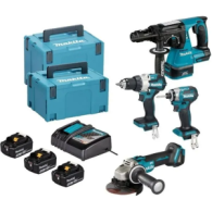 MAKITA DLX4195JX1 KIT 4 SCULE 18 V (DHP489Z + DGA504Z + DHR243Z + DTD173Z cu 3 acumulatori Li-Ion, de 5 Ah + Incarcator) + MakPa