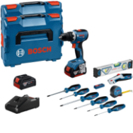 BOSCH GSR 18V-65 Masina de gaurit si insurubat brushless cu 2 acumulatori Li-Ion, 5Ah, 63Nm + Set 19 unelte in L-BOXX 102 + Vali