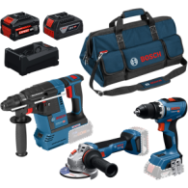 BOSCH Kit 3 scule 18V GSR 18V-65 + GWS 18V-11 + GBH 18V-26 + 1x GBA 18V 5.0 Ah + 1x EXBA18V-55 + 1x GAL12-18V-80 + Geanta textil
