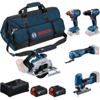 BOSCH Kit 5 scule 18V GSR 18V-65 + GDX 18V-285 + GKS 18V-57-2 + GOP 18V-34 + GST 18V-125 S + 2x 5.0Ah + GAL 12V-18V-80 + Geanta
