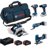 BOSCH Kit 5 scule 18V GSR 18V-65 + GDX 18V-285 + GKS 18V-57-2 + GOP 18V-34 + GST 18V-125 S + 2x 5.0Ah + GAL 12V-18V-80 + Geanta