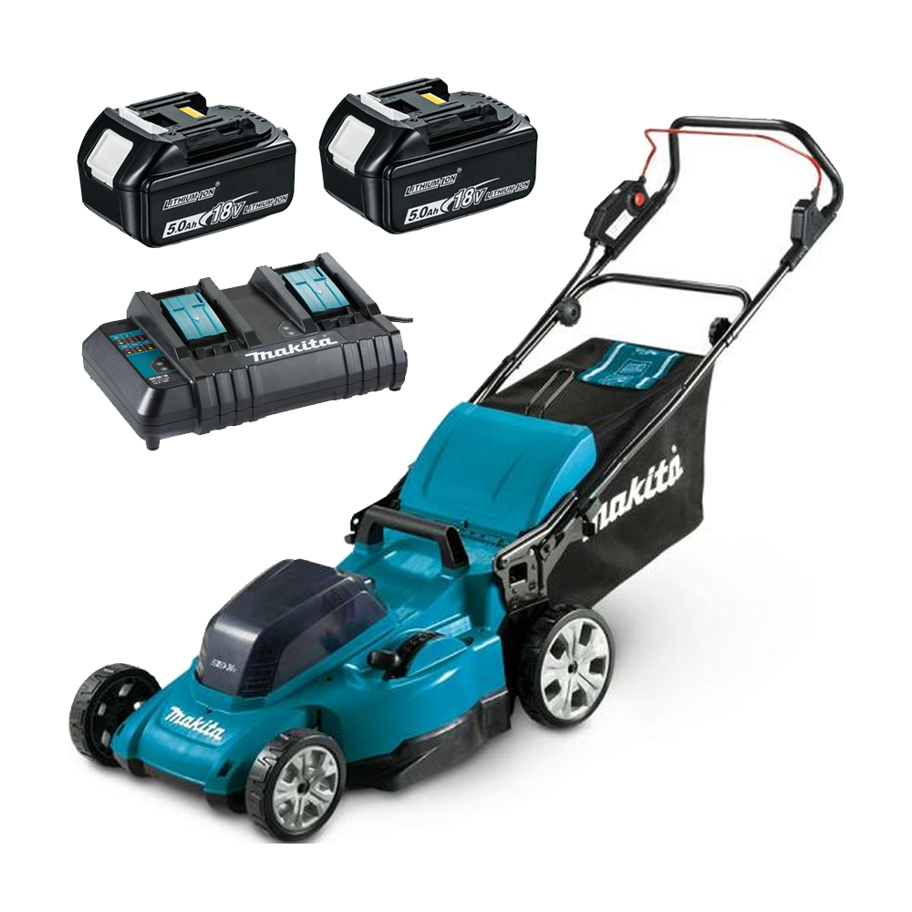 MAKITA DLM432PT2 Masina de tuns iarba cu 2 acumulatori Li-Ion, 2x18V, 5Ah, latime 48 cm + Incarcator