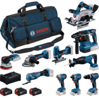 BOSCH Kit 10 scule 18V GEX 18V-125 + GDS 18V-350 + GOP 18V-34 + GSB 18V-65 + GWS 18V-8 + GST 18V-125 S + GDR 18V-215 + GKS 18V-5