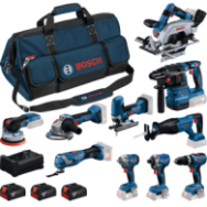BOSCH Kit 10 scule 18V GEX 18V-125 + GDS 18V-350 + GOP 18V-34 + GSB 18V-65 + GWS 18V-8 + GST 18V-125 S + GDR 18V-215 + GKS 18V-5