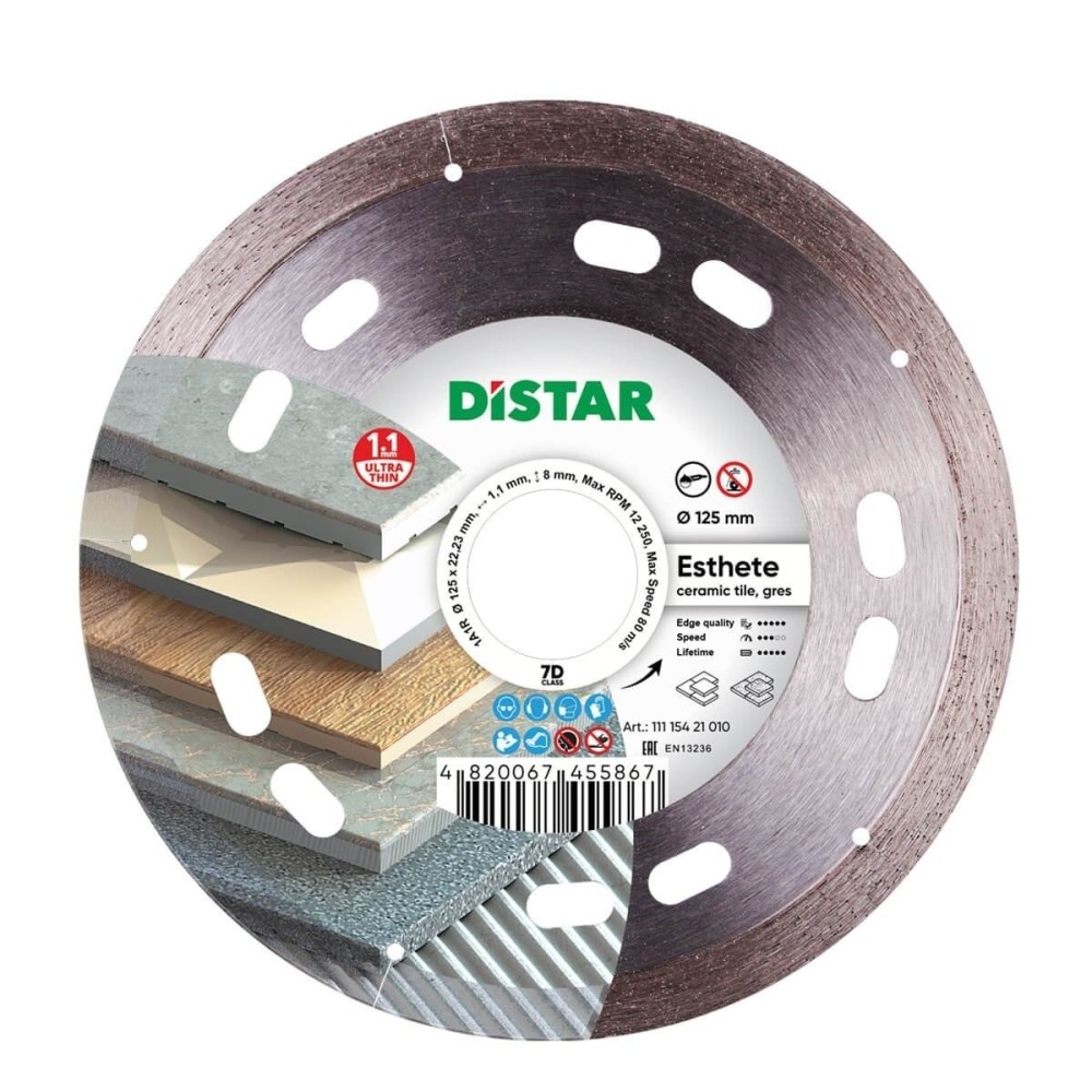 Disc diamantat DiStar Esthete foarte subtire pt. Gresie portelanata, placi ceramice - 125x22.23 (mm) Ultra Premium - DiStar-1111